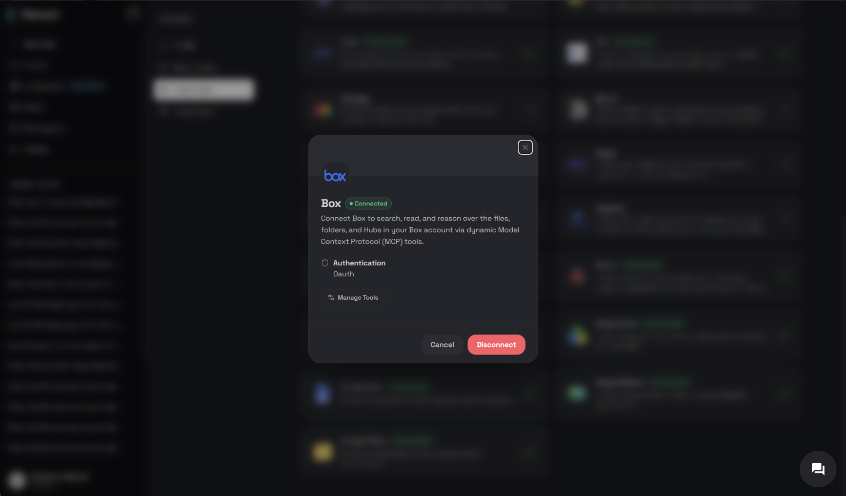 Clara showing Box with a Connected badge in the connector dialog