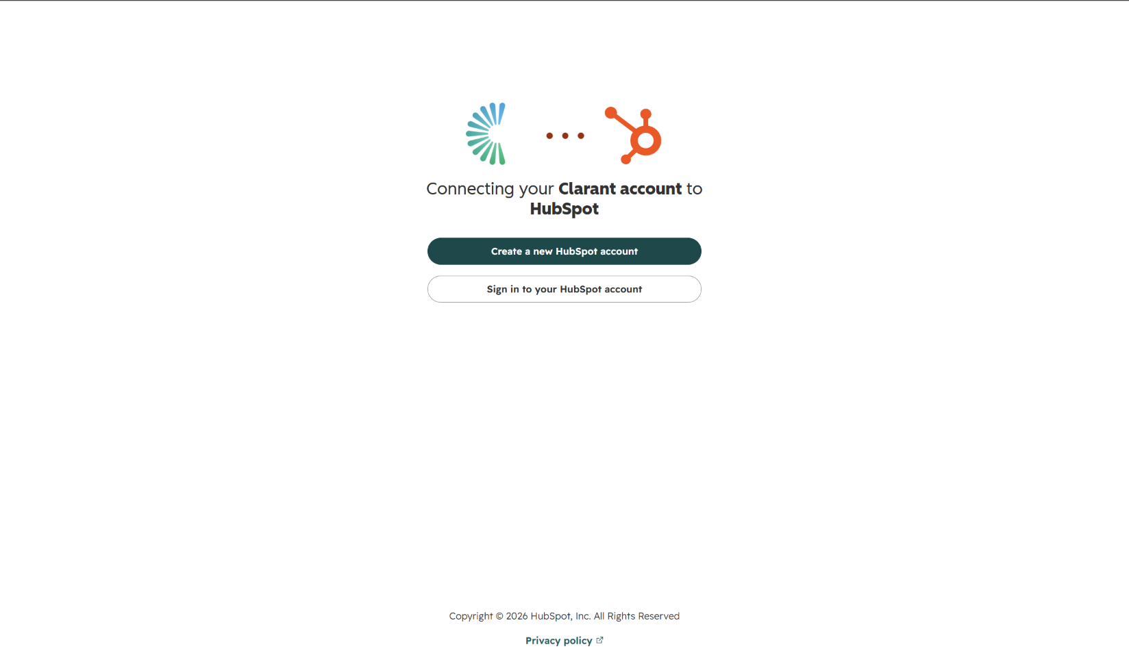HubSpot account selection screen prompting the user to choose which account to connect