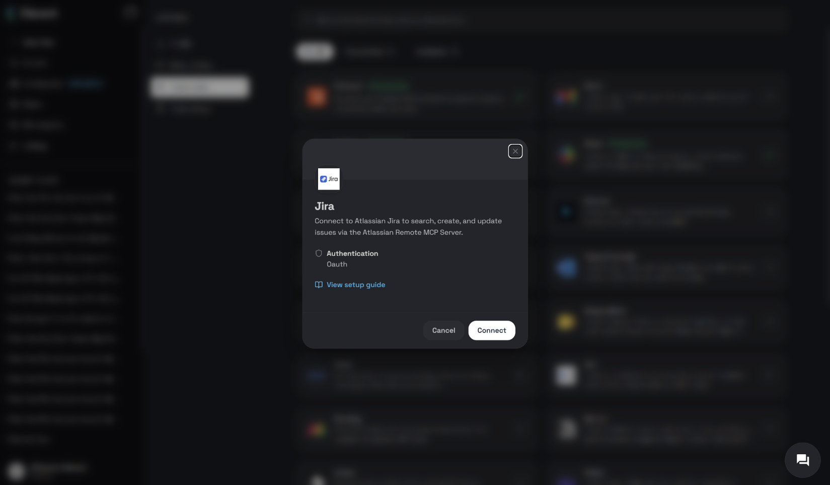 Jira connector card with a Connect button in the Clara Connectors dashboard