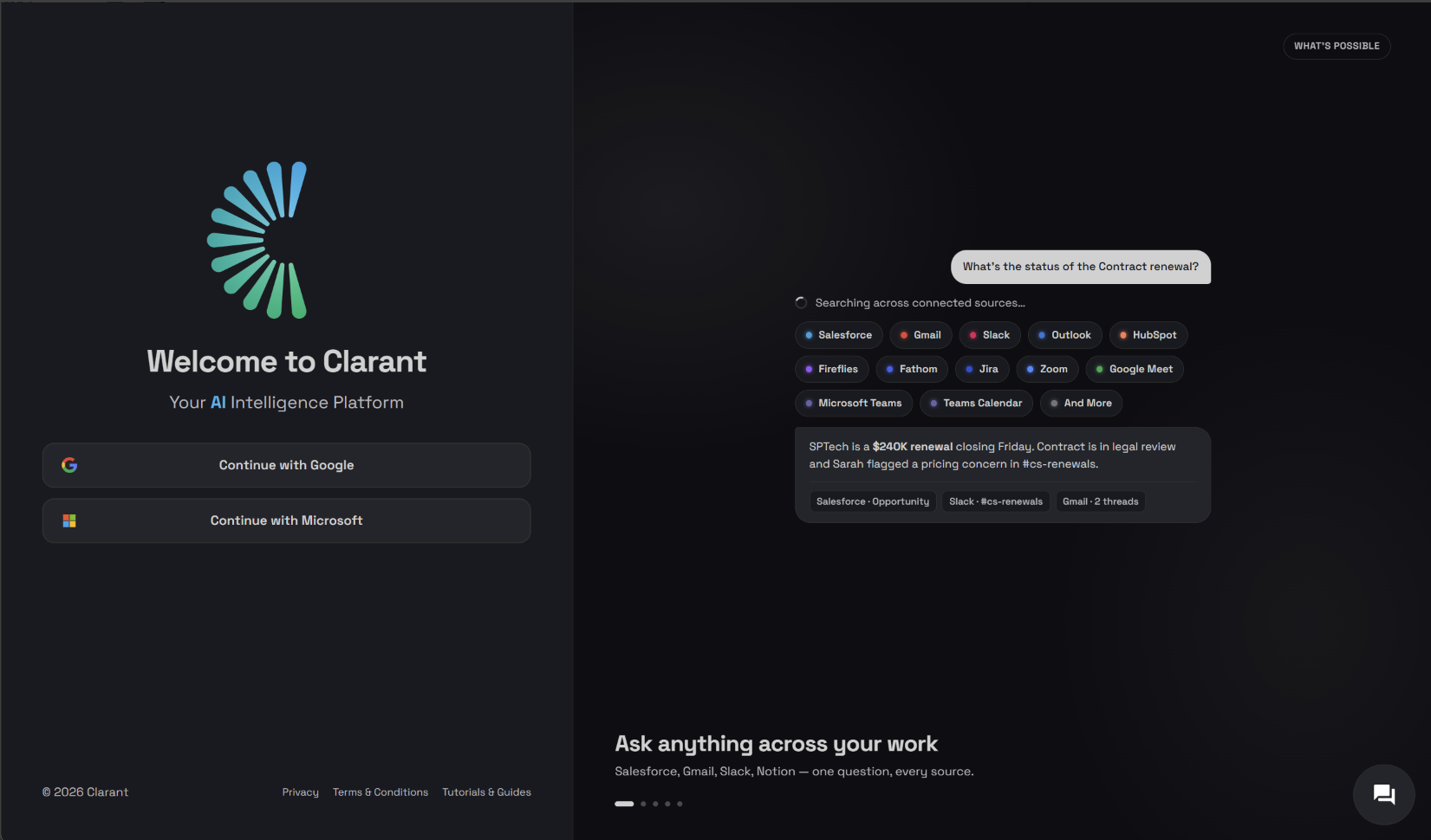 Clara sign-in page with Continue with Google and Continue with Microsoft options