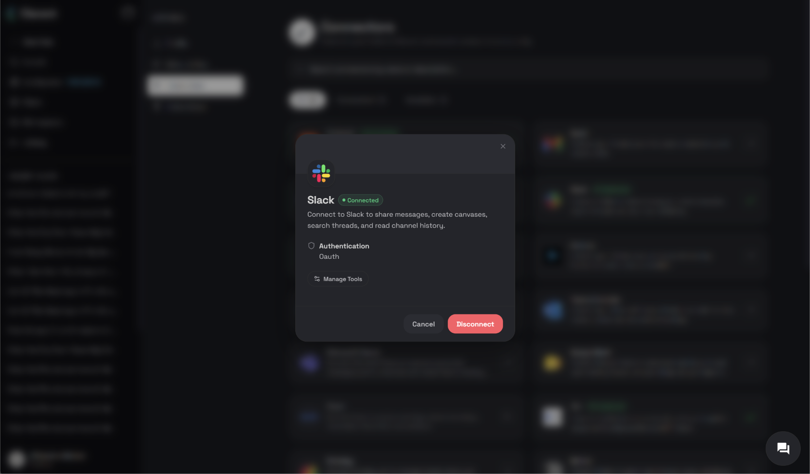 Disconnect Slack confirmation dialog in the Clara Connectors dashboard